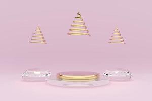 Podium with geometric shapes in pink composition ,Concept 3d illustration or 3d render photo