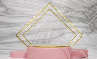 Podium empty with geometric shapes  in marble composition for modern stage display and minimalist mockup ,abstract showcase background ,Concept 3d illustration or 3d render photo