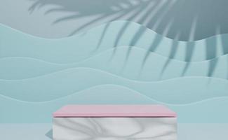 Podium empty with geometric shapes  in sky blue pastel composition for modern stage display and minimalist mockup ,abstract showcase background ,Concept 3d illustration or 3d render photo