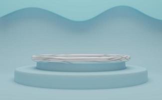 Podium empty with geometric shapes  in sky blue pastel composition for modern stage display and minimalist mockup ,abstract showcase background ,Concept 3d illustration or 3d render photo