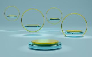 Podium empty with geometric shapes  in sky blue pastel composition for modern stage display and minimalist mockup ,abstract showcase background ,Concept 3d illustration or 3d render photo