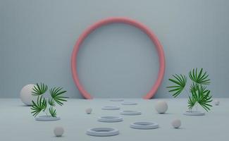 Podium with geometric shapes empty in gray pastel composition for modern stage display and minimalist mockup ,abstract showcase background ,Concept 3d illustration or 3d render photo