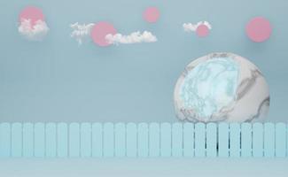 fence with geometric shapes  in sky blue pastel composition for modern stage display and minimalist mockup ,abstract showcase background ,Concept 3d illustration or 3d render photo