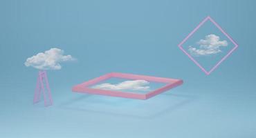 ladder or stepladder and cloud with sky blue pastel composition room,minimalist mockup ,abstract showcase background ,Concept 3d illustration or 3d render photo