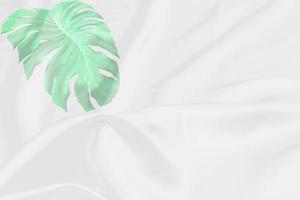 green monstera leaves pattern overlay with white fabric texture soft blur background photo