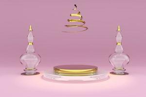 Podium with geometric shapes in pink composition ,Concept 3d illustration or 3d render photo
