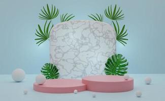 Podium empty with geometric shapes  in sky blue pastel composition for modern stage display and minimalist mockup ,abstract showcase background ,Concept 3d illustration or 3d render photo
