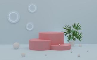Podium with geometric shapes empty in gray pastel composition for modern stage display and minimalist mockup ,abstract showcase background ,Concept 3d illustration or 3d render photo