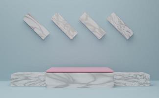 Podium empty with geometric shapes  in sky blue pastel composition for modern stage display and minimalist mockup ,abstract showcase background ,Concept 3d illustration or 3d render photo