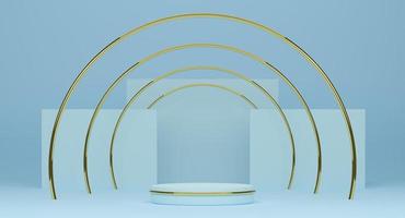 Podium empty with geometric shapes  in sky blue pastel composition for modern stage display and minimalist mockup ,abstract showcase background ,Concept 3d illustration or 3d render photo
