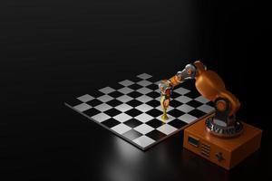 robot arm with chess pieces and board  on black background ,3d rendering photo