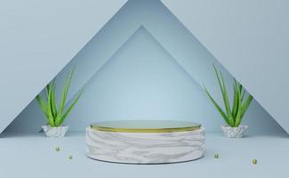 Podium empty with geometric shapes  in sky blue pastel composition for modern stage display and minimalist mockup ,abstract showcase background ,Concept 3d illustration or 3d render photo