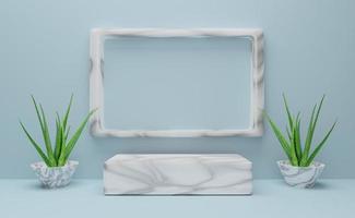 Podium empty with geometric shapes  in sky blue pastel composition for modern stage display and minimalist mockup ,abstract showcase background ,Concept 3d illustration or 3d render photo