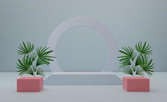 Podium empty with geometric shapes in gray pastel composition for modern stage display and minimalist mockup ,abstract showcase background ,Concept 3d illustration or 3d render photo