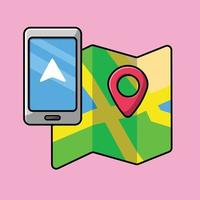 Maps Location And Phone Cartoon Vector Icon Illustration. Transportation Technology Icon Concept Isolated Premium Vector.