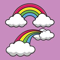 Rainbow With Cloud Cartoon Vector Icon Illustration. Nature Icon Concept Isolated Premium Vector.