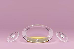 Podium with geometric shapes empty in pink composition for modern stage display and minimalist mockup ,abstract showcase background ,Concept 3d illustration or 3d render photo