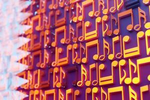 Musical notes lined up in even rows against the backdrop of the National Flag of  Qatar . The concept of the national anthem, music. 3D illustration photo