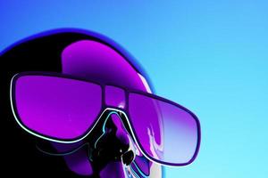 Black model of a man in realistic sunglasses under pink-blue neon light, 3d illustration photo