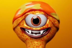 3D illustration of a scary one-eyed orange monster on a monocrome isolated background. Funny monster for kids design photo