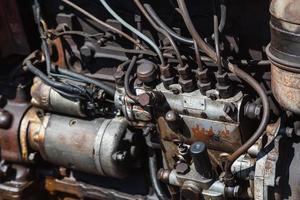 Close up of a clean motor block. Internal combustion engine, car parts, deteyling photo