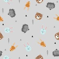 Seamless pattern of cute hand drawn sleeping animals. Cartoon zoo. Vector illustration. Animal for design of children's products in scandinavian style.