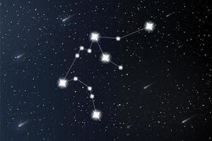 Acuario. constelación del zodiaco en el fondo del espacio ultraterrestre. Misterio y esoterismo. Ilustración de vector de horóscopo. cartel de tarot espiritual. tarot mágico oculto y cartas de astrología