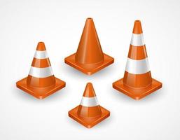 Traffic cones collection. Isometric set of icons for web design isolated on white background. Realistic vector illustration.