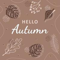 Autumn background with abstract elements, geometric shapes, plants and leaves in one line style. For mobile app page, web design, invitations, postcards. Vector minimalistic illustration.