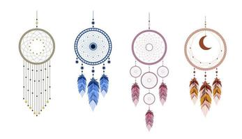 Dream catcher with mandala and feathers. Set of Indian mascots. vector