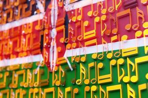 Musical notes lined up in even rows against the backdrop of the National Flag of   Kenya . The concept of the national anthem, music. 3D illustration photo