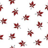 Autumn leaves. Seamless pattern of red maple leaves on white background. Wrapping paper, textile template. Vector illustration in flat style.