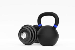 3D illustration  metal black  dumbbell with  weight on   white background. Fitness and sports equipment photo