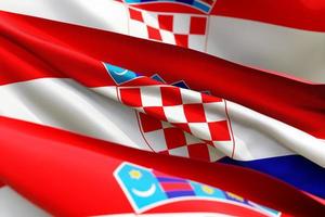 The national flag of Croatia from textiles close up in three versions, soft focus photo