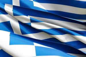 la bandera nacional de grecia de los textiles se cierra en tres versiones, enfoque suave foto