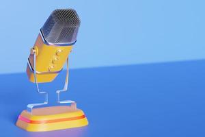 Yellow  retro microphone isolated on a pastel blue background. minimal style. 3d rendering photo