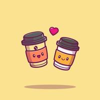 Cute Coffee Couple Cartoon Vector Icon Illustration. Coffee  Drink Icon Concept Isolated Premium Vector. Flat Cartoon  Style