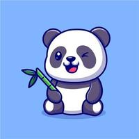 Cute Panda With Bamboo Cartoon Vector Icon Illustration.  Animal Nature Icon Concept Isolated Premium Vector. Flat  Cartoon Style