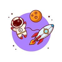 lindo astronauta flotando con cohete en la ilustración del icono del vector de dibujos animados espaciales. ciencia tecnología icono concepto aislado vector premium. estilo de dibujos animados plana