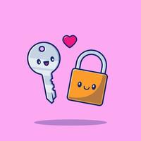 Cute Couple of Padlock And Key Vector Icon Illustration.  Couple Character Icon Concept Isolated Premium Vector. Flat  Cartoon Style