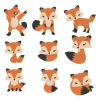 Cute foxes cartoon in different poses collection vector