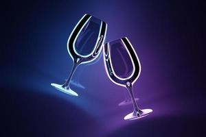 ilustración 3d dos vasos para vid sobre un fondo negro. ilustración realista de un par de vasos para alcohol fuerte foto