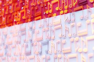 Musical notes lined up in even rows against the backdrop of the National Flag of  Monaco . The concept of the national anthem, music. 3D illustration photo