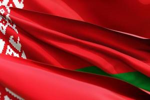 The national flag of Belarus from textiles close up in three versions, soft focus photo