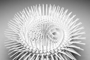 3D rendering abstract  white metal  round fractal, portal with spikes .  round spiral photo