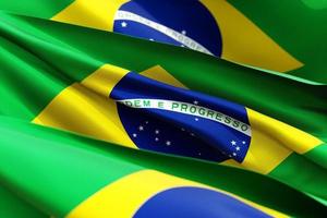 The national flag of Brazil from textiles close up in three versions, soft focus photo