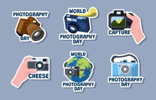 World Photography Day Sticker Set vector