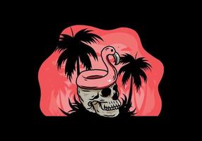 Flamingo lifebuoy is on top of the skull illustration vector