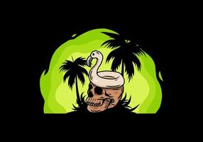 Flamingo lifebuoy is on top of the skull illustration vector