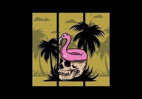 Flamingo lifebuoy is on top of the skull illustration vector